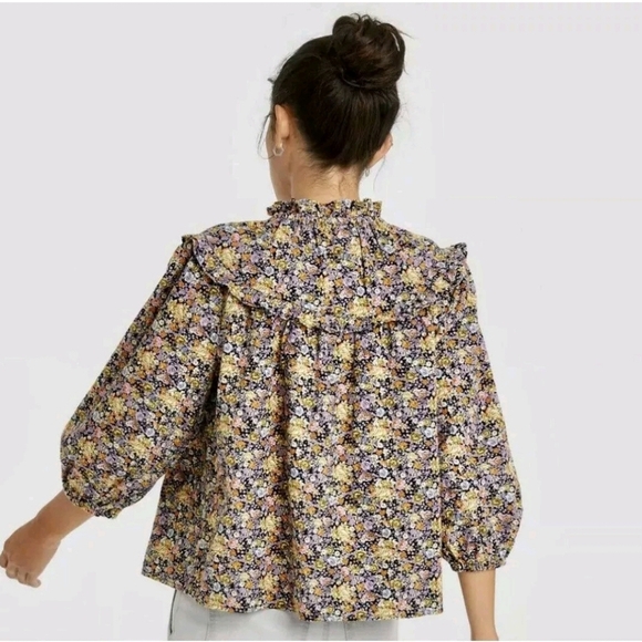 Universal Thread Women's Floral Balloon 3/4 Sleeve Yoke Peasant Top Size L - Picture 3 of 9